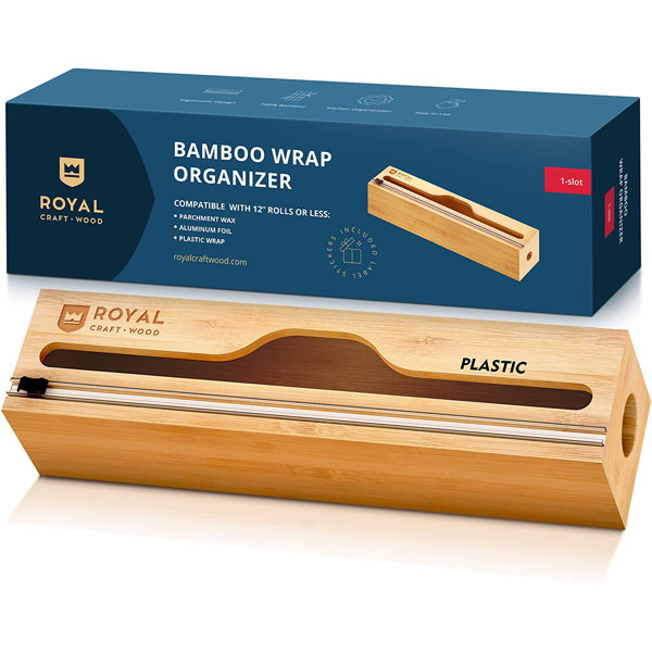 Royal Craft Wood Bamboo Kitchen Foil and Plastic Wrap Organizer for